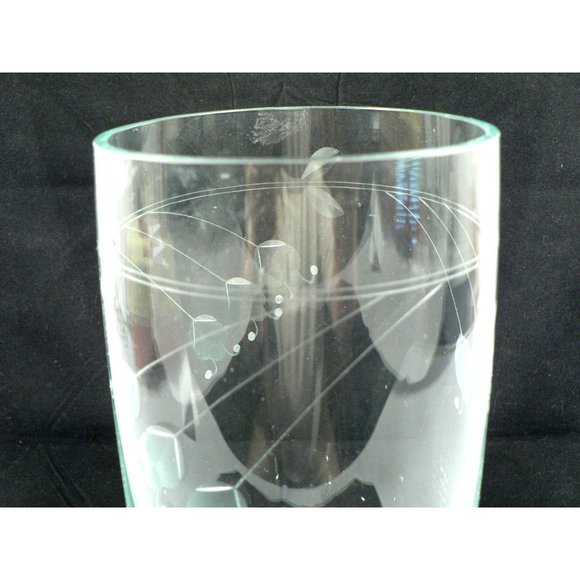 Vase Etched Cylinder Clear Crystal Floral Design Vintage 10.75" - Picture 10 of 13